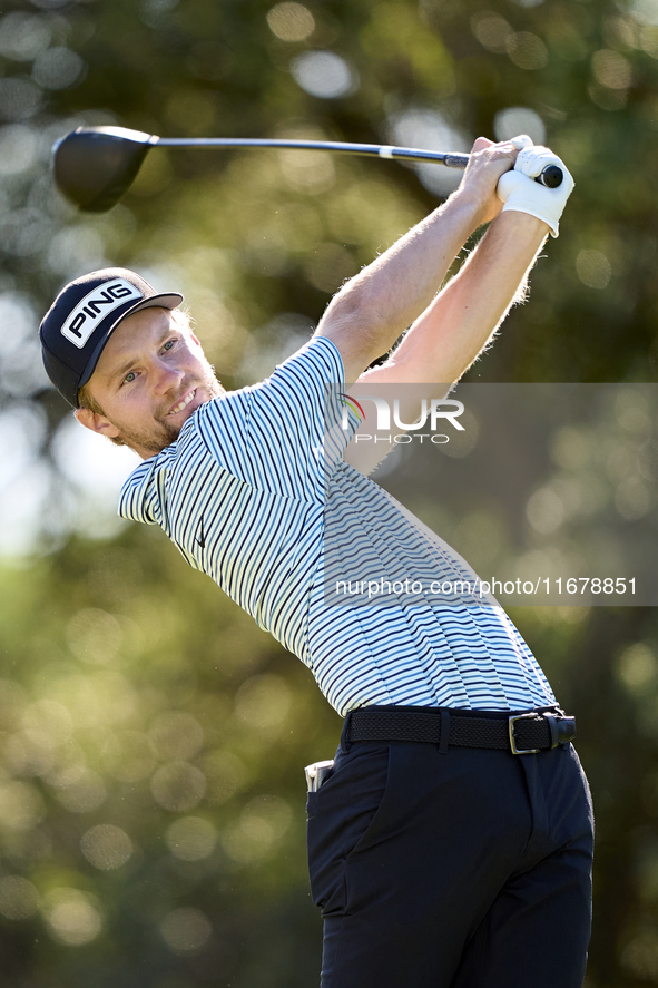 Rasmus Neergaard-Petersen of Denmark tees off on the 9th hole during the Estrella Damm N.A. Andalucia Masters 2024 at Real Club de Golf Soto...