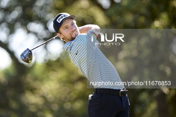 Rasmus Neergaard-Petersen of Denmark tees off on the 9th hole during the Estrella Damm N.A. Andalucia Masters 2024 at Real Club de Golf Soto...