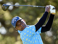 Om Prakash Chouhan of India tees off on the 9th hole during the Estrella Damm N.A. Andalucia Masters 2024 at Real Club de Golf Sotogrande in...