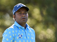 Om Prakash Chouhan of India tees off on the 9th hole during the Estrella Damm N.A. Andalucia Masters 2024 at Real Club de Golf Sotogrande in...