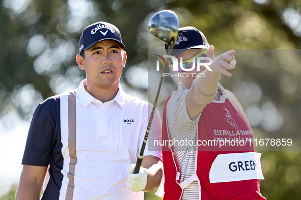 Gavin Green of Malaysia talks with his caddie on the 9th hole during the Estrella Damm N.A. Andalucia Masters 2024 at Real Club de Golf Soto...