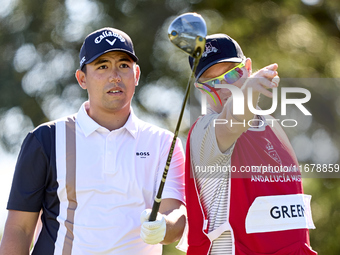 Gavin Green of Malaysia talks with his caddie on the 9th hole during the Estrella Damm N.A. Andalucia Masters 2024 at Real Club de Golf Soto...