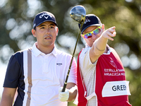 Gavin Green of Malaysia talks with his caddie on the 9th hole during the Estrella Damm N.A. Andalucia Masters 2024 at Real Club de Golf Soto...