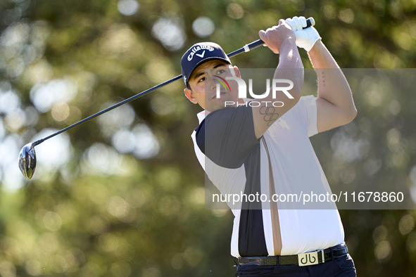 Gavin Green of Malaysia tees off on the 9th hole during the Estrella Damm N.A. Andalucia Masters 2024 at Real Club de Golf Sotogrande in San...