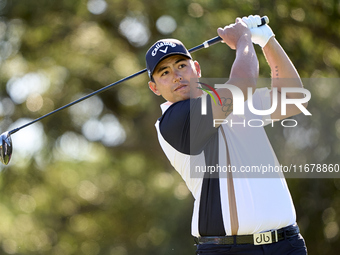 Gavin Green of Malaysia tees off on the 9th hole during the Estrella Damm N.A. Andalucia Masters 2024 at Real Club de Golf Sotogrande in San...