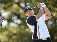 Gavin Green of Malaysia tees off on the 9th hole during the Estrella Damm N.A. Andalucia Masters 2024 at Real Club de Golf Sotogrande in San...