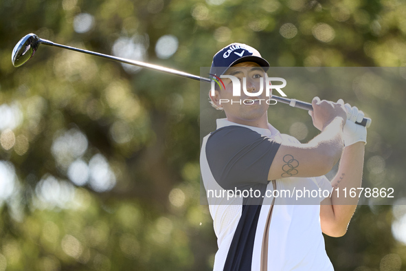 Gavin Green of Malaysia tees off on the 9th hole during the Estrella Damm N.A. Andalucia Masters 2024 at Real Club de Golf Sotogrande in San...