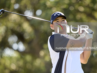 Gavin Green of Malaysia tees off on the 9th hole during the Estrella Damm N.A. Andalucia Masters 2024 at Real Club de Golf Sotogrande in San...