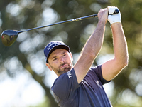 Oliver Wilson of England tees off on the 9th hole during the Estrella Damm N.A. Andalucia Masters 2024 at Real Club de Golf Sotogrande in Sa...