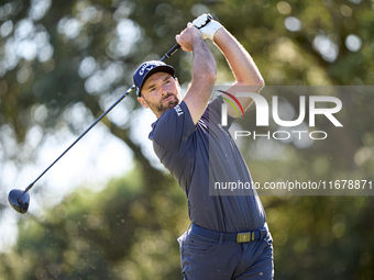 Oliver Wilson of England tees off on the 9th hole during the Estrella Damm N.A. Andalucia Masters 2024 at Real Club de Golf Sotogrande in Sa...