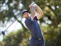 Oliver Wilson of England tees off on the 9th hole during the Estrella Damm N.A. Andalucia Masters 2024 at Real Club de Golf Sotogrande in Sa...