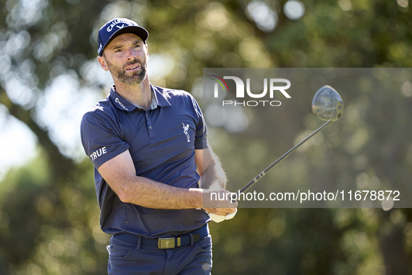 Oliver Wilson of England tees off on the 9th hole during the Estrella Damm N.A. Andalucia Masters 2024 at Real Club de Golf Sotogrande in Sa...