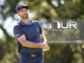 Oliver Wilson of England tees off on the 9th hole during the Estrella Damm N.A. Andalucia Masters 2024 at Real Club de Golf Sotogrande in Sa...