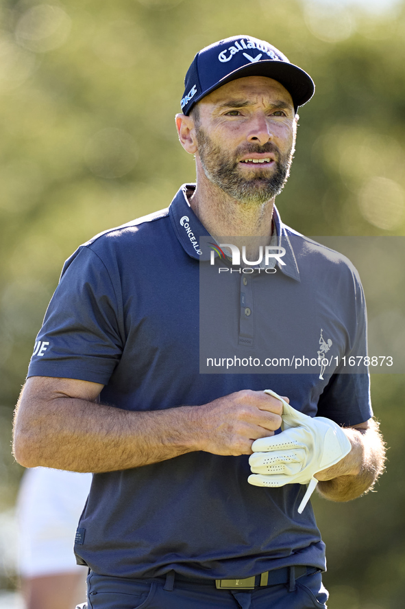 Oliver Wilson of England reacts on the 9th hole during the Estrella Damm N.A. Andalucia Masters 2024 at Real Club de Golf Sotogrande in San...