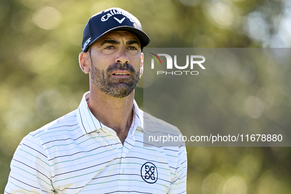 Alvaro Quiros of Spain looks on the 9th hole on day two of the Estrella Damm N.A. Andalucia Masters 2024 at Real Club de Golf Sotogrande in...