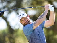 Andy Sullivan of England tees off on the 9th hole during the Estrella Damm N.A. Andalucia Masters 2024 at Real Club de Golf Sotogrande in Sa...