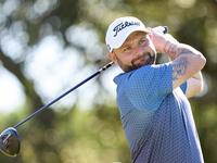 Andy Sullivan of England tees off on the 9th hole during the Estrella Damm N.A. Andalucia Masters 2024 at Real Club de Golf Sotogrande in Sa...