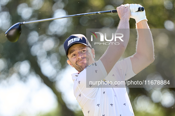 Marcel Schneider of Germany tees off on the 9th hole during the Estrella Damm N.A. Andalucia Masters 2024 at Real Club de Golf Sotogrande in...