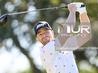 Marcel Schneider of Germany tees off on the 9th hole during the Estrella Damm N.A. Andalucia Masters 2024 at Real Club de Golf Sotogrande in...