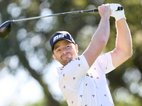 Marcel Schneider of Germany tees off on the 9th hole during the Estrella Damm N.A. Andalucia Masters 2024 at Real Club de Golf Sotogrande in...