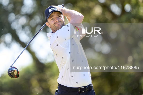 Marcel Schneider of Germany tees off on the 9th hole during the Estrella Damm N.A. Andalucia Masters 2024 at Real Club de Golf Sotogrande in...