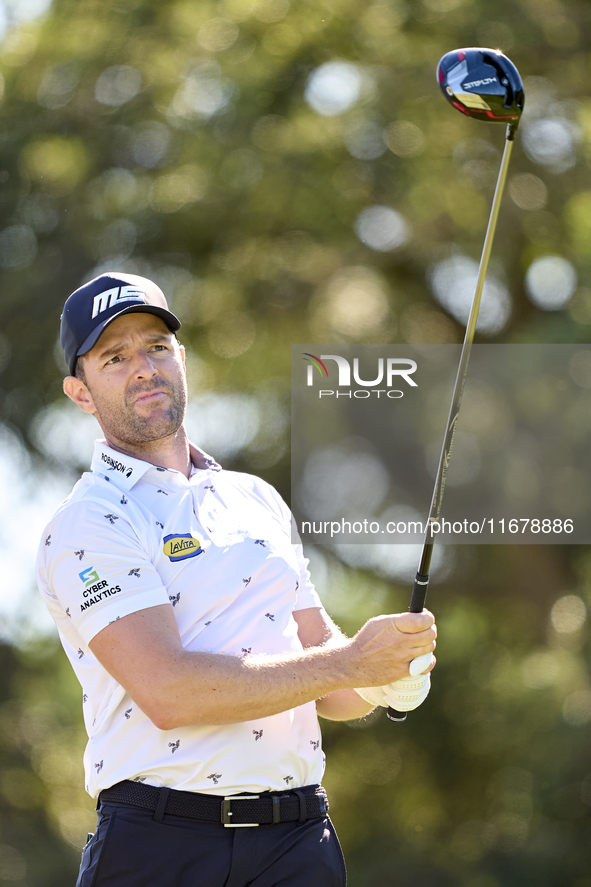 Marcel Schneider of Germany tees off on the 9th hole during the Estrella Damm N.A. Andalucia Masters 2024 at Real Club de Golf Sotogrande in...