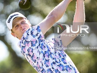 Hurly Long of Germany tees off on the 9th hole during the Estrella Damm N.A. Andalucia Masters 2024 at Real Club de Golf Sotogrande in San R...