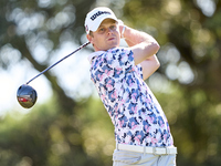 Hurly Long of Germany tees off on the 9th hole during the Estrella Damm N.A. Andalucia Masters 2024 at Real Club de Golf Sotogrande in San R...