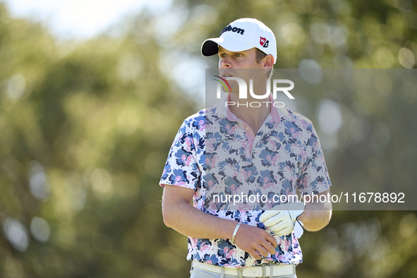 Hurly Long of Germany reacts on the 9th hole on day two of the Estrella Damm N.A. Andalucia Masters 2024 at Real Club de Golf Sotogrande in...