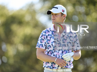 Hurly Long of Germany reacts on the 9th hole on day two of the Estrella Damm N.A. Andalucia Masters 2024 at Real Club de Golf Sotogrande in...