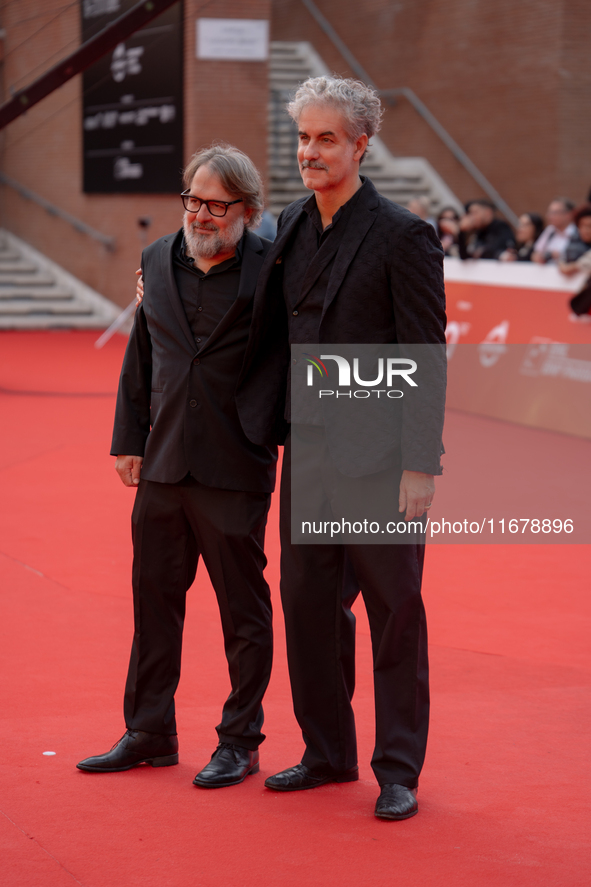 Nicolo Massazza and Iacopo Bedogni attend the ''Arsa'' red carpet during the 19th Rome Film Festival at Auditorium Parco Della Musica in Rom...