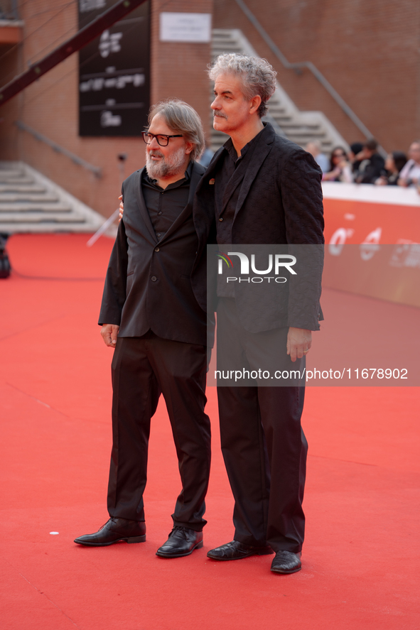 Nicolo Massazza and Iacopo Bedogni attend the ''Arsa'' red carpet during the 19th Rome Film Festival at Auditorium Parco Della Musica in Rom...