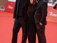 Iacopo Bedogni of Masbedo, Gala Zohar Martinucci, and Nicolo Massazza of Masbedo attend the ''Arsa'' red carpet during the 19th Rome Film Fe...