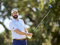 Thomas Aiken of South Africa tees off on the 9th hole during the Estrella Damm N.A. Andalucia Masters 2024 at Real Club de Golf Sotogrande i...