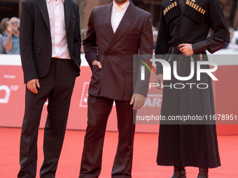 Giovanni Cannata, Jacopo Olmo Antinori, and Luca Chikovani attend the ''Arsa'' red carpet during the 19th Rome Film Festival at Auditorium P...