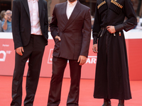 Giovanni Cannata, Jacopo Olmo Antinori, and Luca Chikovani attend the ''Arsa'' red carpet during the 19th Rome Film Festival at Auditorium P...