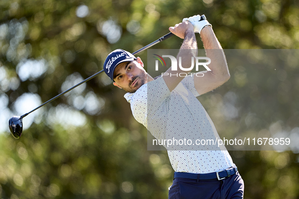 Clement Sordet of France tees off on the 9th hole during the Estrella Damm N.A. Andalucia Masters 2024 at Real Club de Golf Sotogrande in Sa...