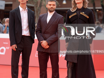 Giovanni Cannata, Jacopo Olmo Antinori, and Luca Chikovani attend the ''Arsa'' red carpet during the 19th Rome Film Festival at Auditorium P...