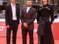 Giovanni Cannata, Jacopo Olmo Antinori, and Luca Chikovani attend the ''Arsa'' red carpet during the 19th Rome Film Festival at Auditorium P...