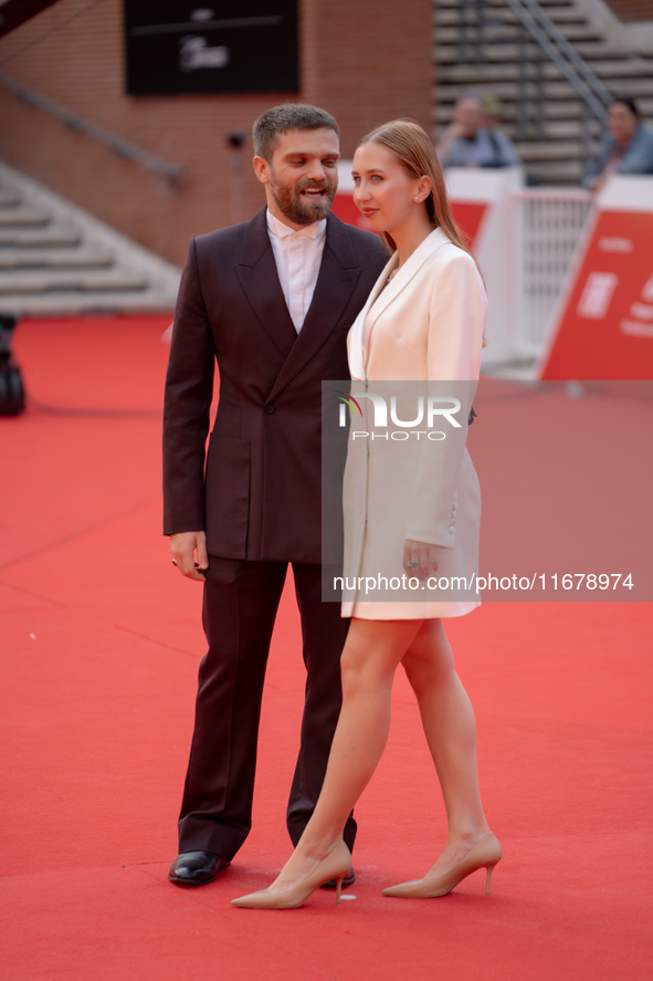 Jacopo Olmo Antinori and Yeva Varenitsina attend the ''Arsa'' red carpet during the 19th Rome Film Festival at Auditorium Parco Della Musica...