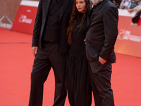 Iacopo Bedogni of Masbedo, Gala Zohar Martinucci, and Nicolo Massazza of Masbedo attend the ''Arsa'' red carpet during the 19th Rome Film Fe...