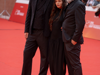 Iacopo Bedogni of Masbedo, Gala Zohar Martinucci, and Nicolo Massazza of Masbedo attend the ''Arsa'' red carpet during the 19th Rome Film Fe...