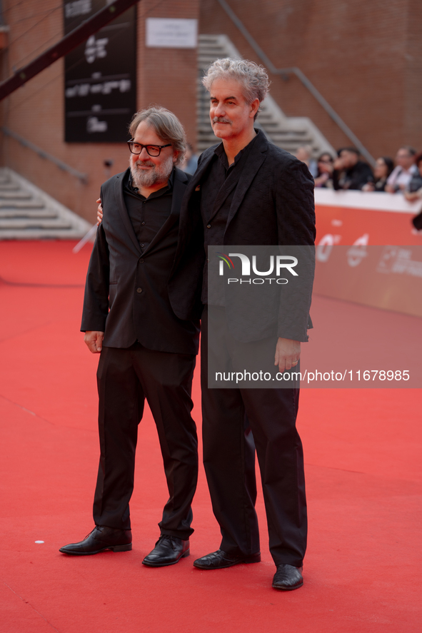 Nicolo Massazza and Iacopo Bedogni attend the ''Arsa'' red carpet during the 19th Rome Film Festival at Auditorium Parco Della Musica in Rom...