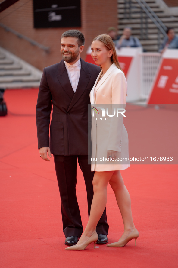 Jacopo Olmo Antinori and Yeva Varenitsina attend the ''Arsa'' red carpet during the 19th Rome Film Festival at Auditorium Parco Della Musica...