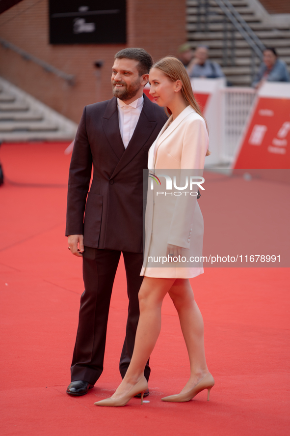 Jacopo Olmo Antinori and Yeva Varenitsina attend the ''Arsa'' red carpet during the 19th Rome Film Festival at Auditorium Parco Della Musica...