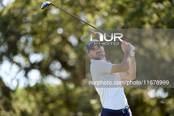 Clement Sordet of France tees off on the 9th hole during the Estrella Damm N.A. Andalucia Masters 2024 at Real Club de Golf Sotogrande in Sa...