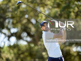 Clement Sordet of France tees off on the 9th hole during the Estrella Damm N.A. Andalucia Masters 2024 at Real Club de Golf Sotogrande in Sa...