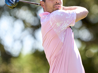 Adrien Saddier of France tees off on the 9th hole during the Estrella Damm N.A. Andalucia Masters 2024 at Real Club de Golf Sotogrande in Sa...