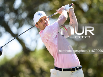 Adrien Saddier of France tees off on the 9th hole during the Estrella Damm N.A. Andalucia Masters 2024 at Real Club de Golf Sotogrande in Sa...