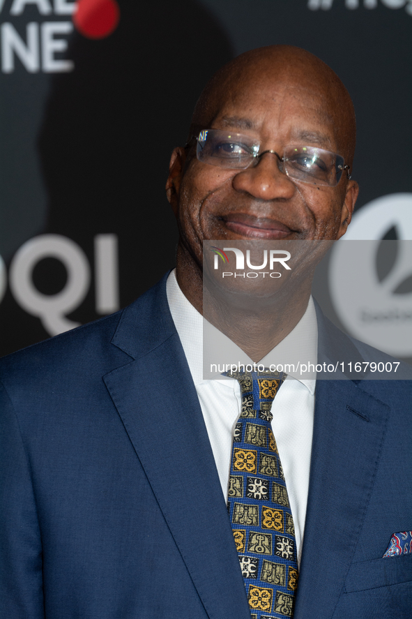 Edwin Moses, a former American hurdler, attends the screening of ''13 Steps - Die Unglaubliche Karriere von Edwin Moses'' at Film Palast in...